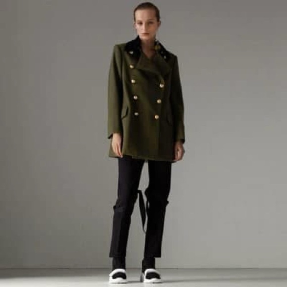 Burberry Velvet Collar Wool Military Coat